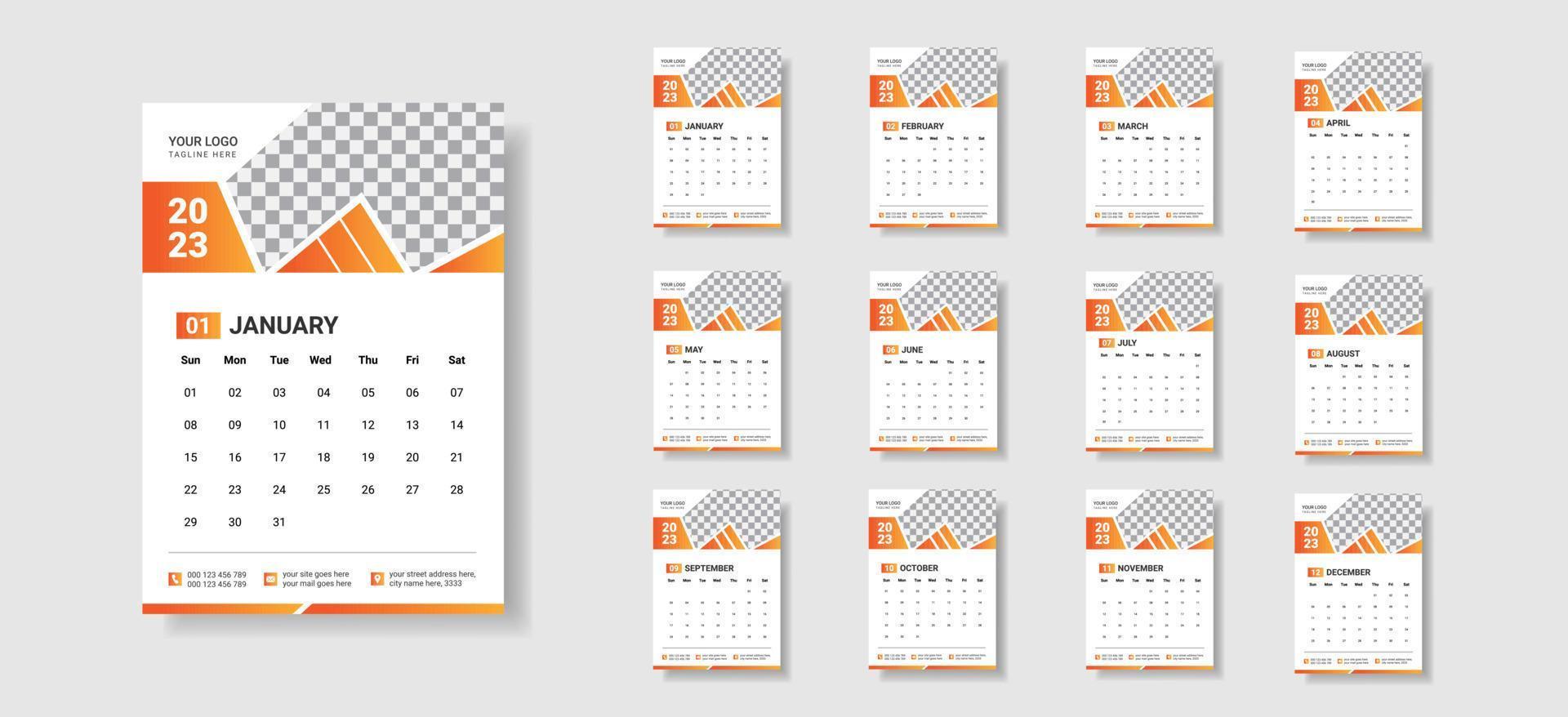 contento nuovo anno 2023 astratto parete calendario design modello vettore