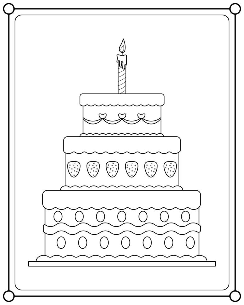 compleanno torta adatto per figli di colorazione pagina vettore illustrazione