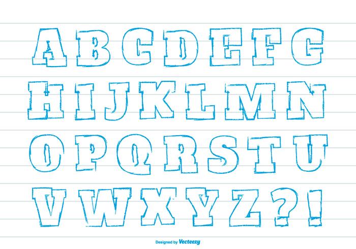 Insieme di alfabeto di stile disegnato a mano sveglio vettore