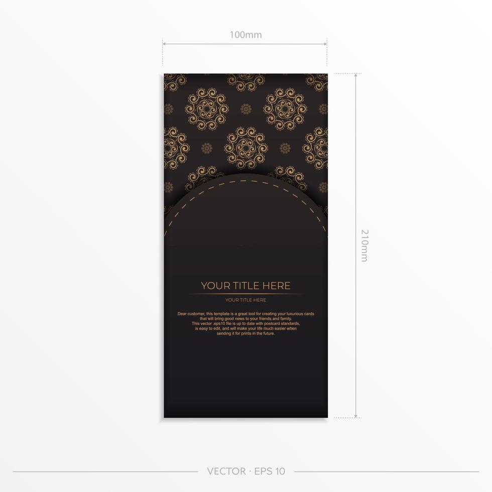 rettangolare vettore preparazione cartoline nel nero colore con indiano modelli. modello per Stampa design invito carta con mandala ornamento.