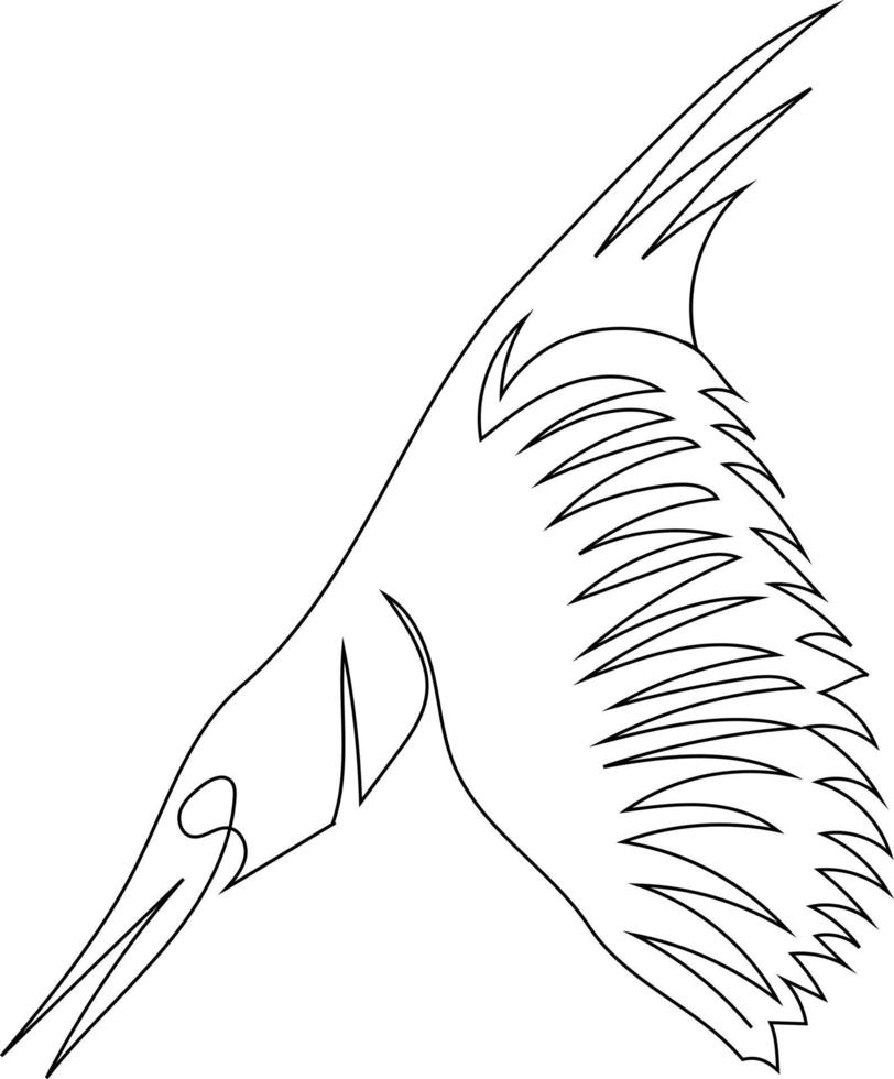 uccello volante linea arte disegno stile, il uccello schizzo nero lineare isolato su bianca sfondo, e il migliore uccello volante vettore illustrazione.