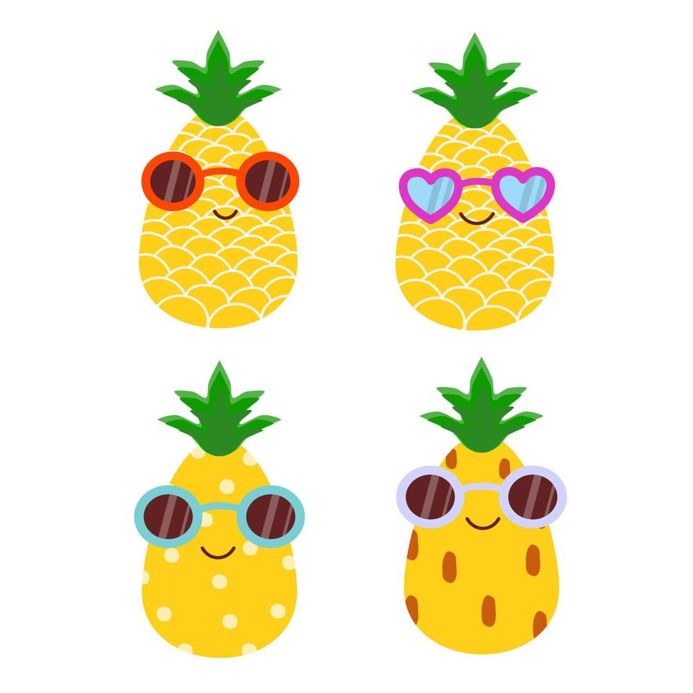 personaggi di ananas con illustrazione di occhiali da sole vettore