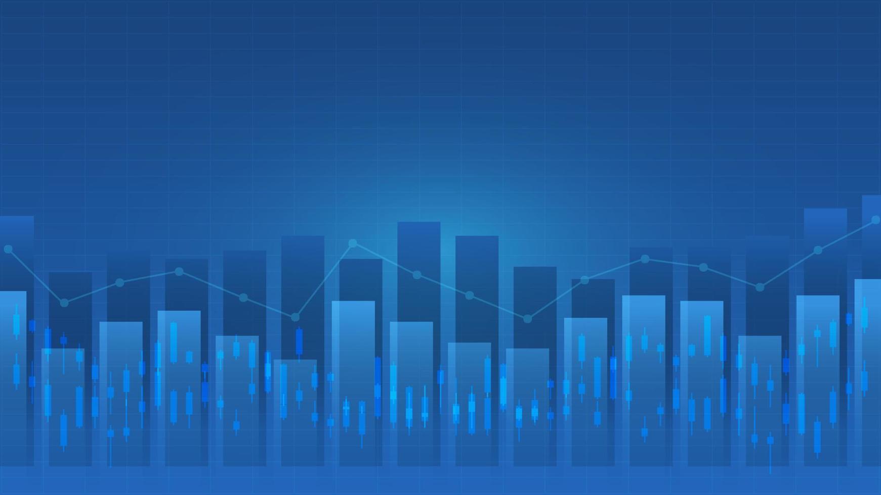 azione mercato e criptovaluta commercio grafico concetto. candeliere e bar grafico con volume indicatore mostrare digitale i soldi o finanziario statistica e attività commerciale guadagno gestione su blu sfondo vettore