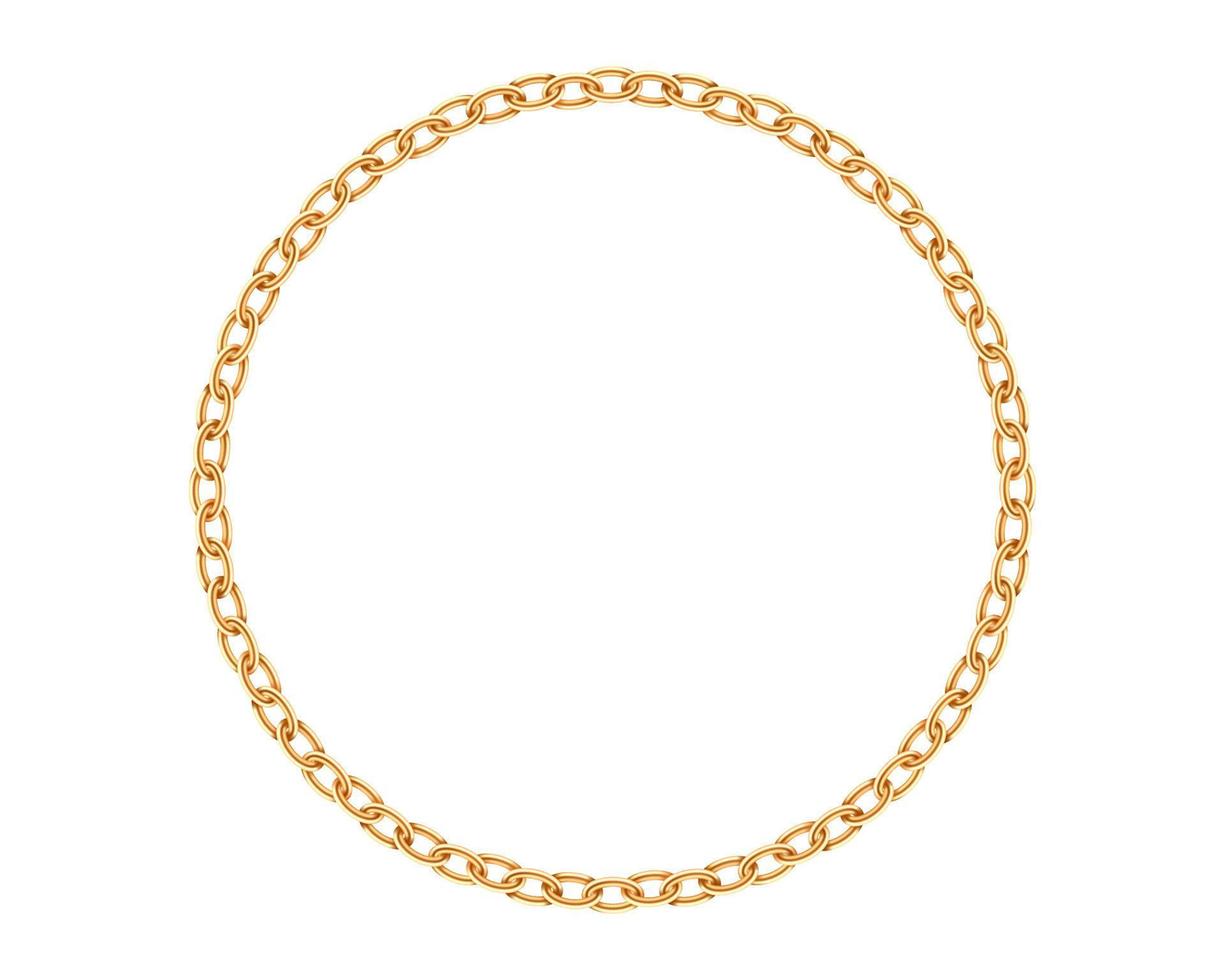 realistico oro cerchio telaio catena struttura. d'oro il giro Catene collegamento isolato su bianca sfondo. gioielleria catenella tre dimensionale design elemento. vettore
