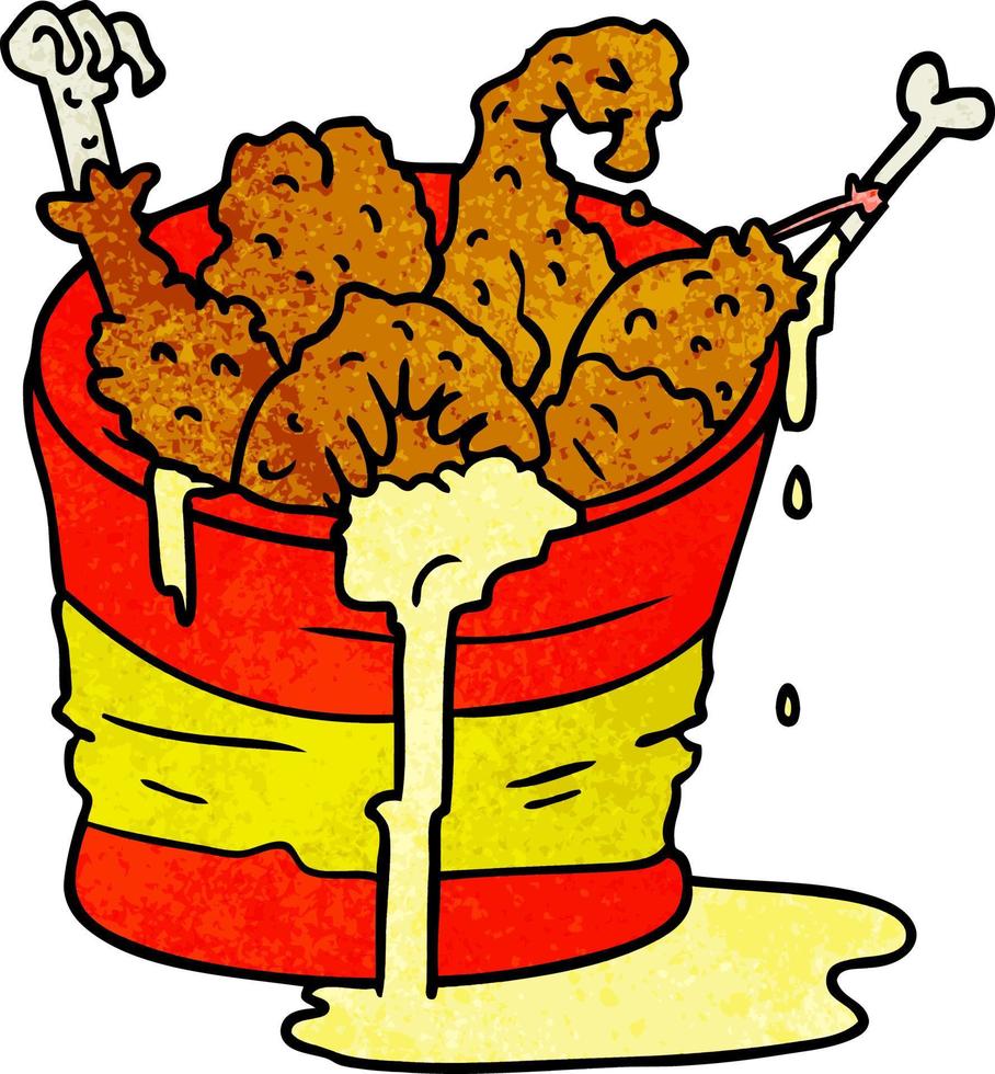 secchio di doodle del fumetto strutturato di pollo fritto vettore