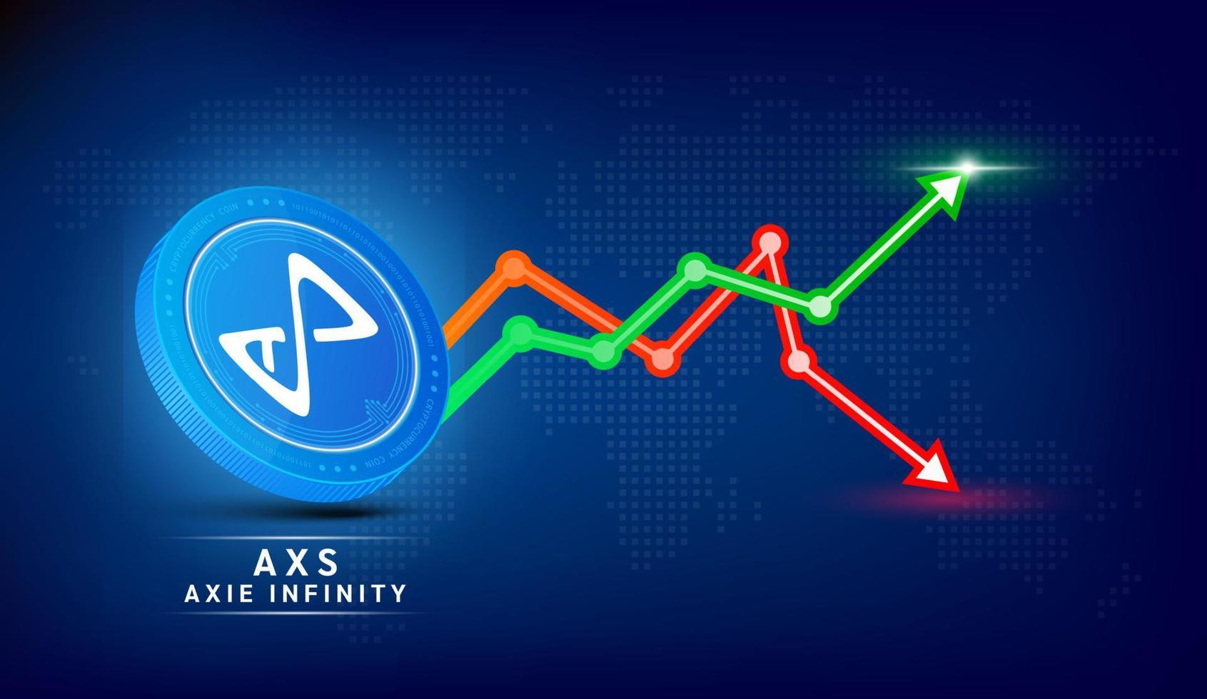 axie infinito moneta blu. criptovaluta gettone simbolo con azione mercato investimento commercio grafico verde e rosso. moneta icona su buio sfondo. economico tendenze attività commerciale concetto. 3d vettore illustrazione.