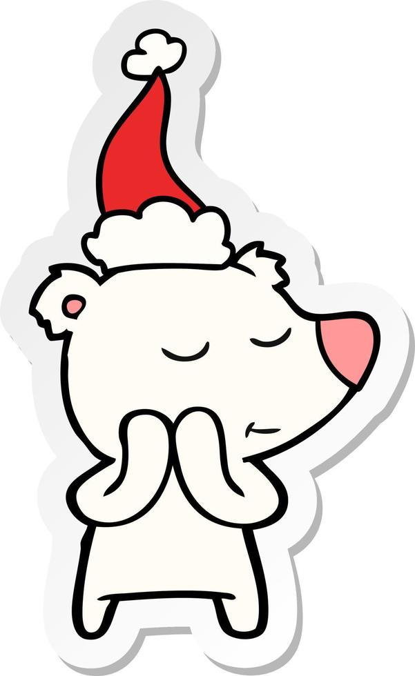 cartone animato adesivo felice di un orso polare che indossa il cappello di Babbo Natale vettore