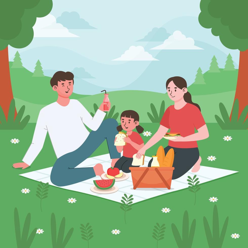 famiglia godendo picnic nel il parco vettore