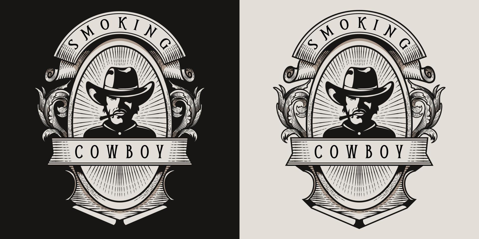 cowboy fumo Vintage ▾ logo vettore