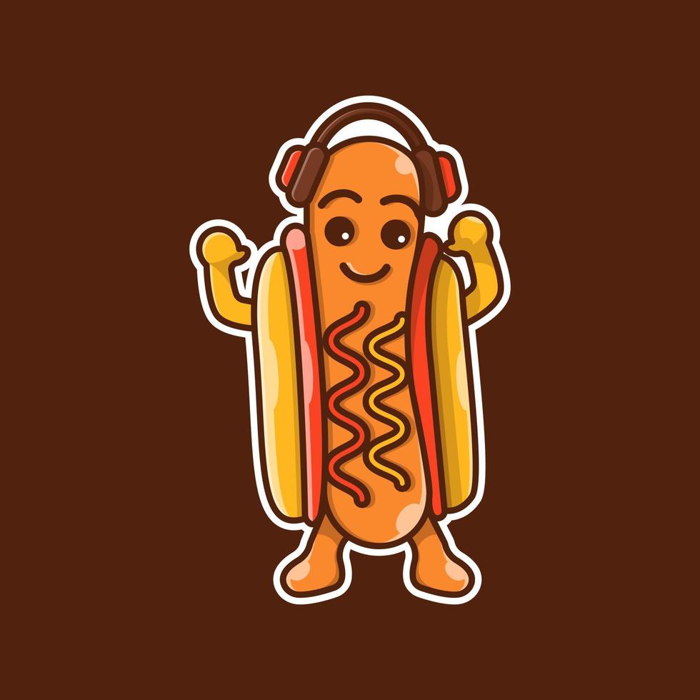 carino hot dog con cuffie vettore