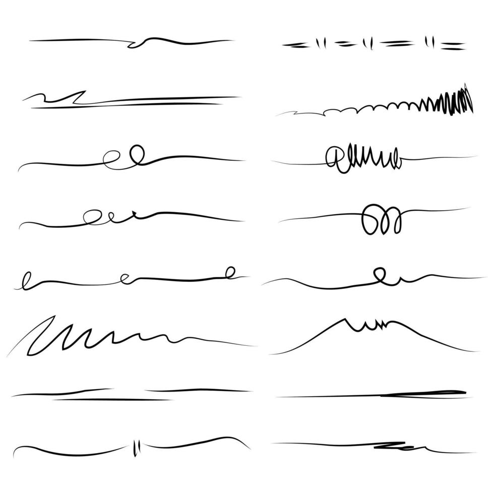 insieme di linee disegnate a mano. elemento di design doodle con sottolineatura, scarabocchio, sciabordi, picchiate. vortice. illustrazione vettoriale
