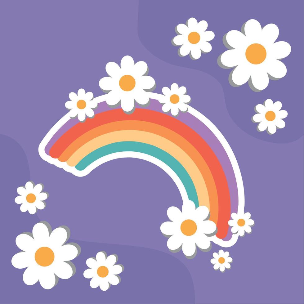 hippie arcobaleno e fiori vettore