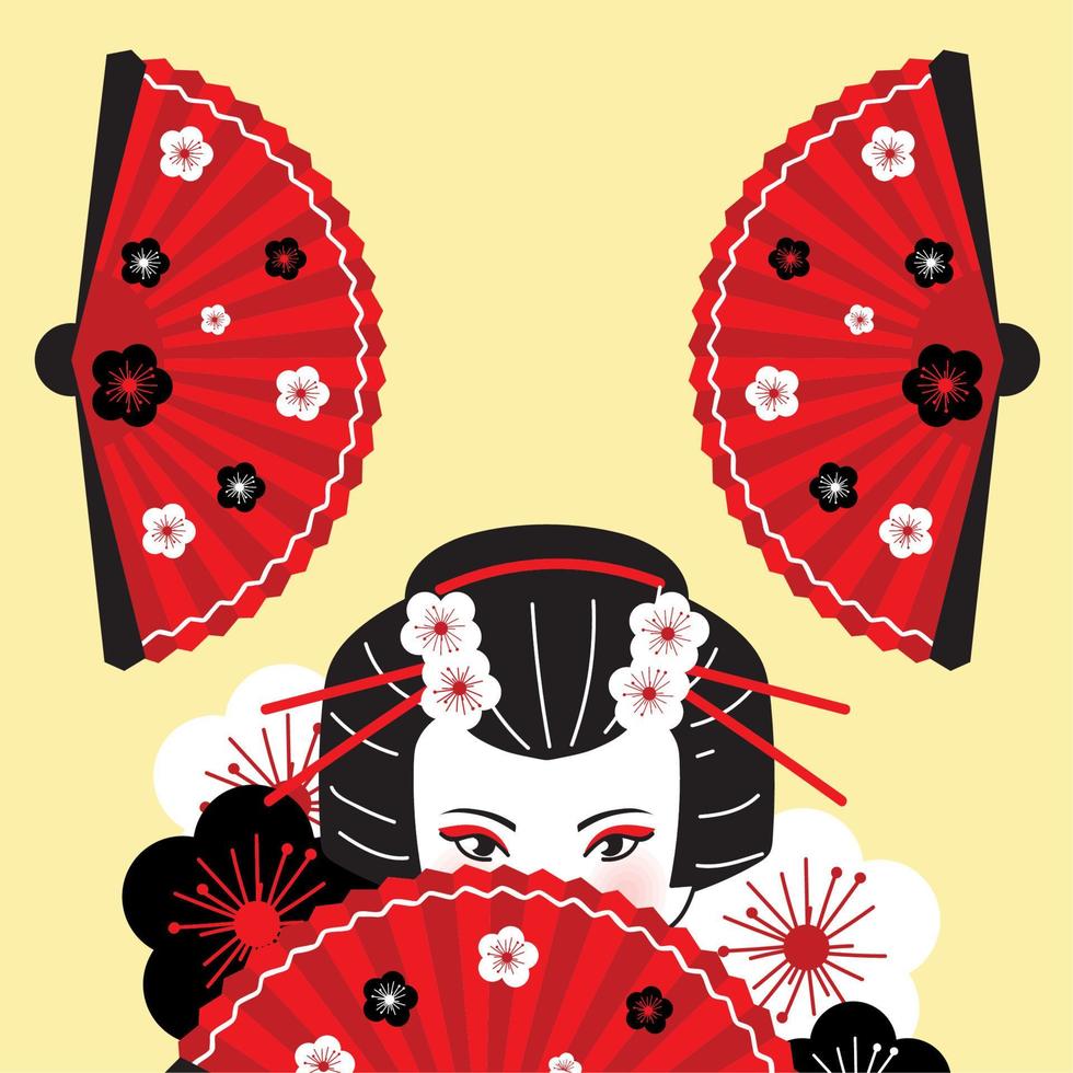geisha e tradizionale fan vettore