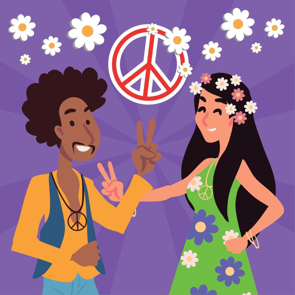 coppia hippie cultura vettore