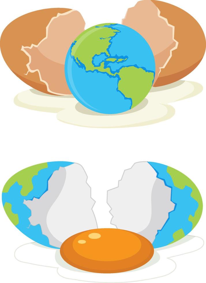 rotto uovo conchiglia con terra globo vettore