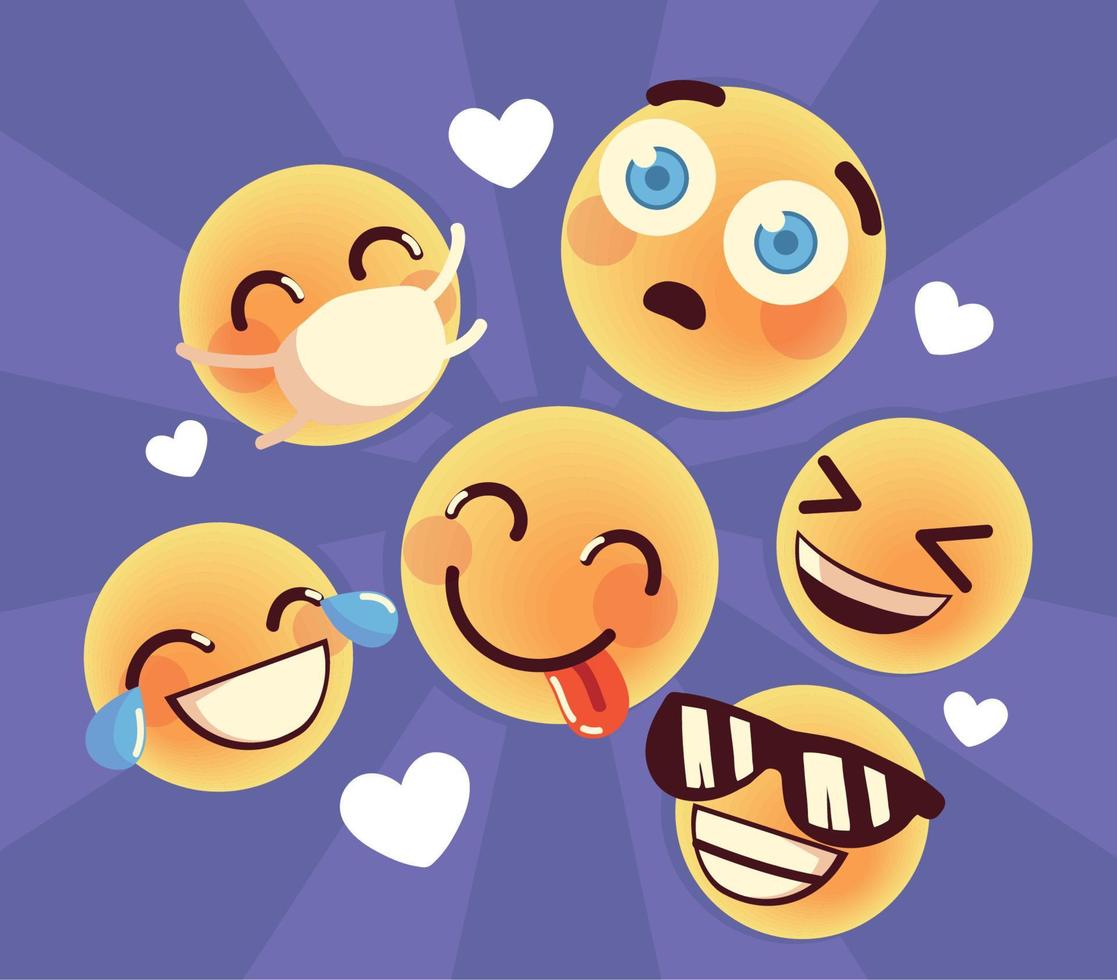 impostato di divertente emoji vettore