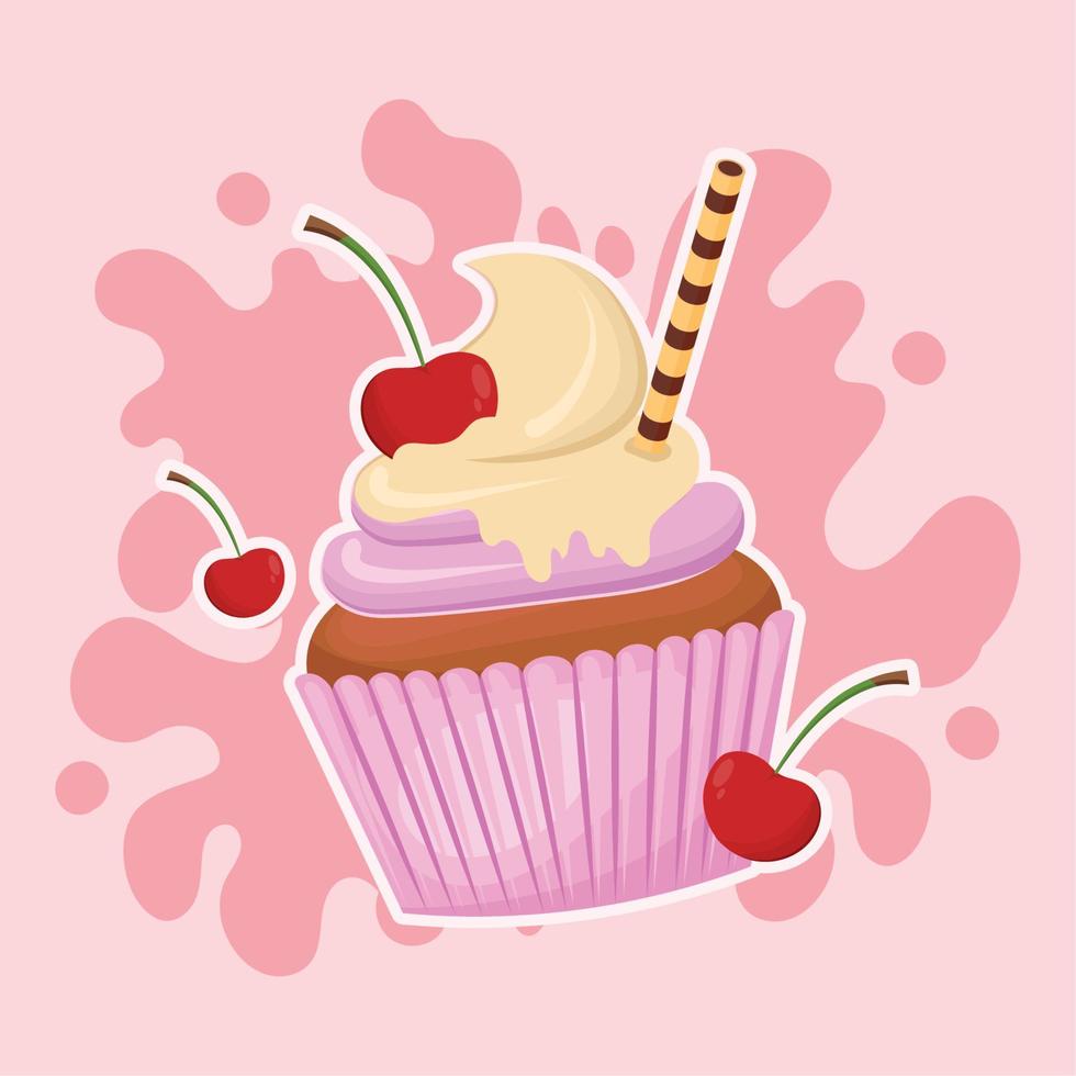 cupcake con ciliegia vettore