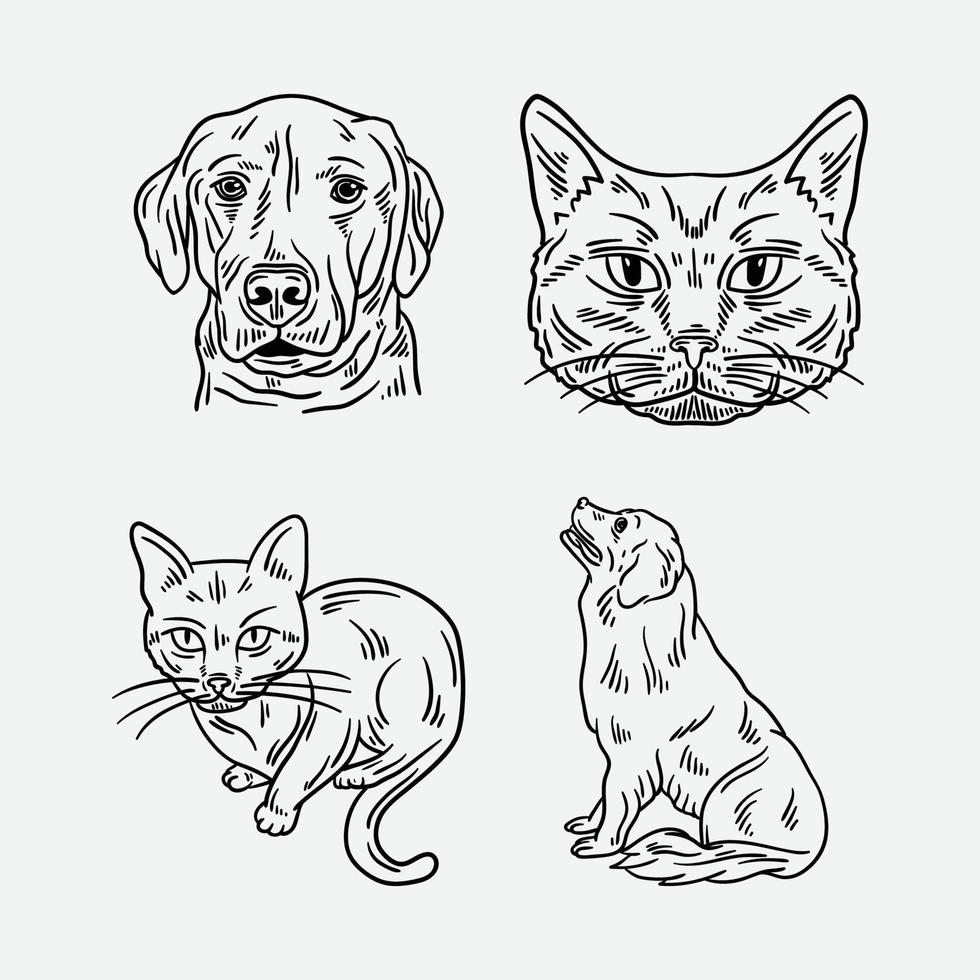 mano disegnato tatuaggio animali domestici vettore