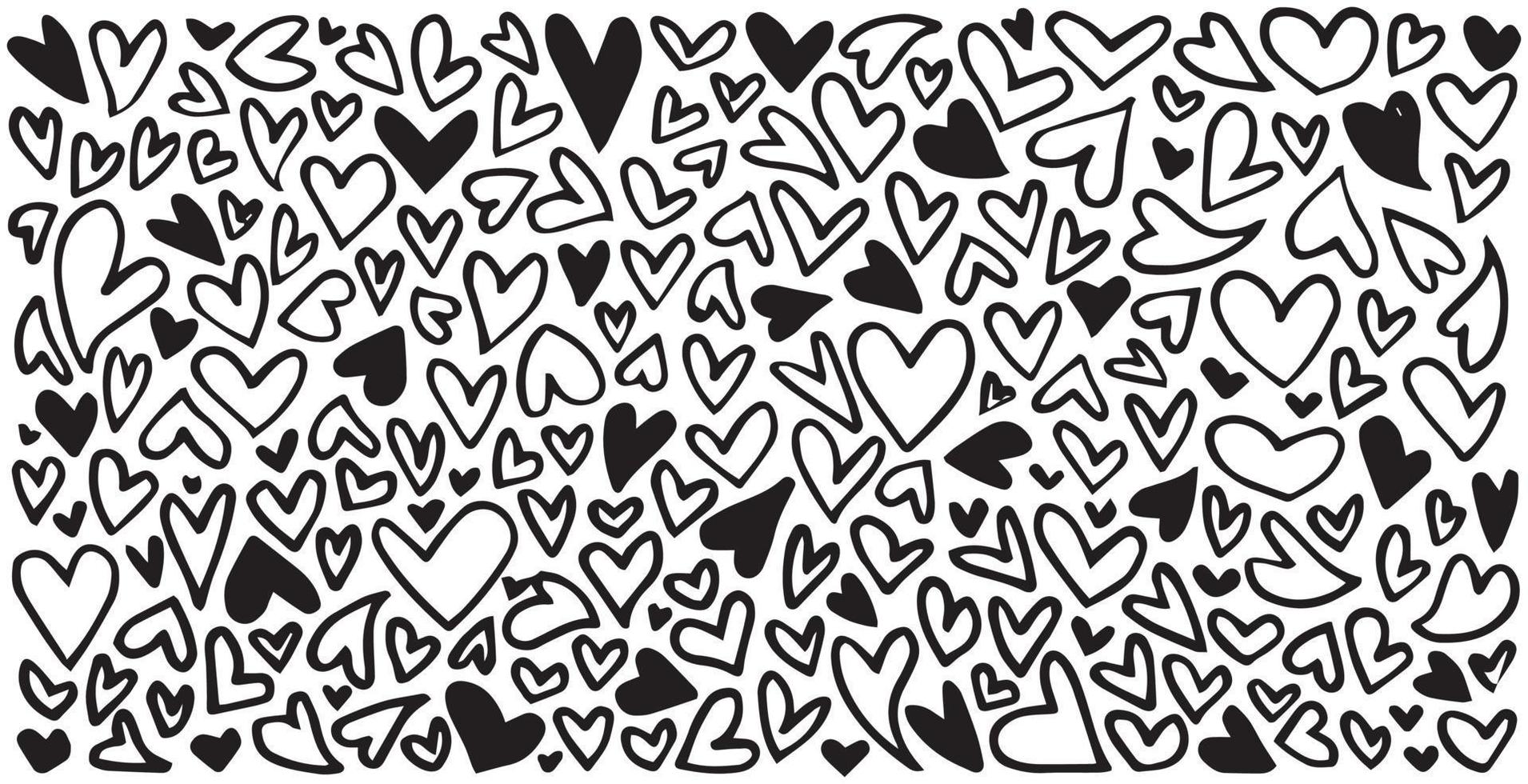 cuori di doodle, cuori d'amore disegnati a mano. illustrazione vettoriale. vettore