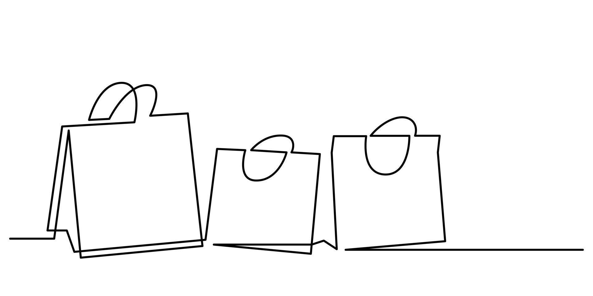 continuo linea disegno di shopping borse impostato illustrazione vettore