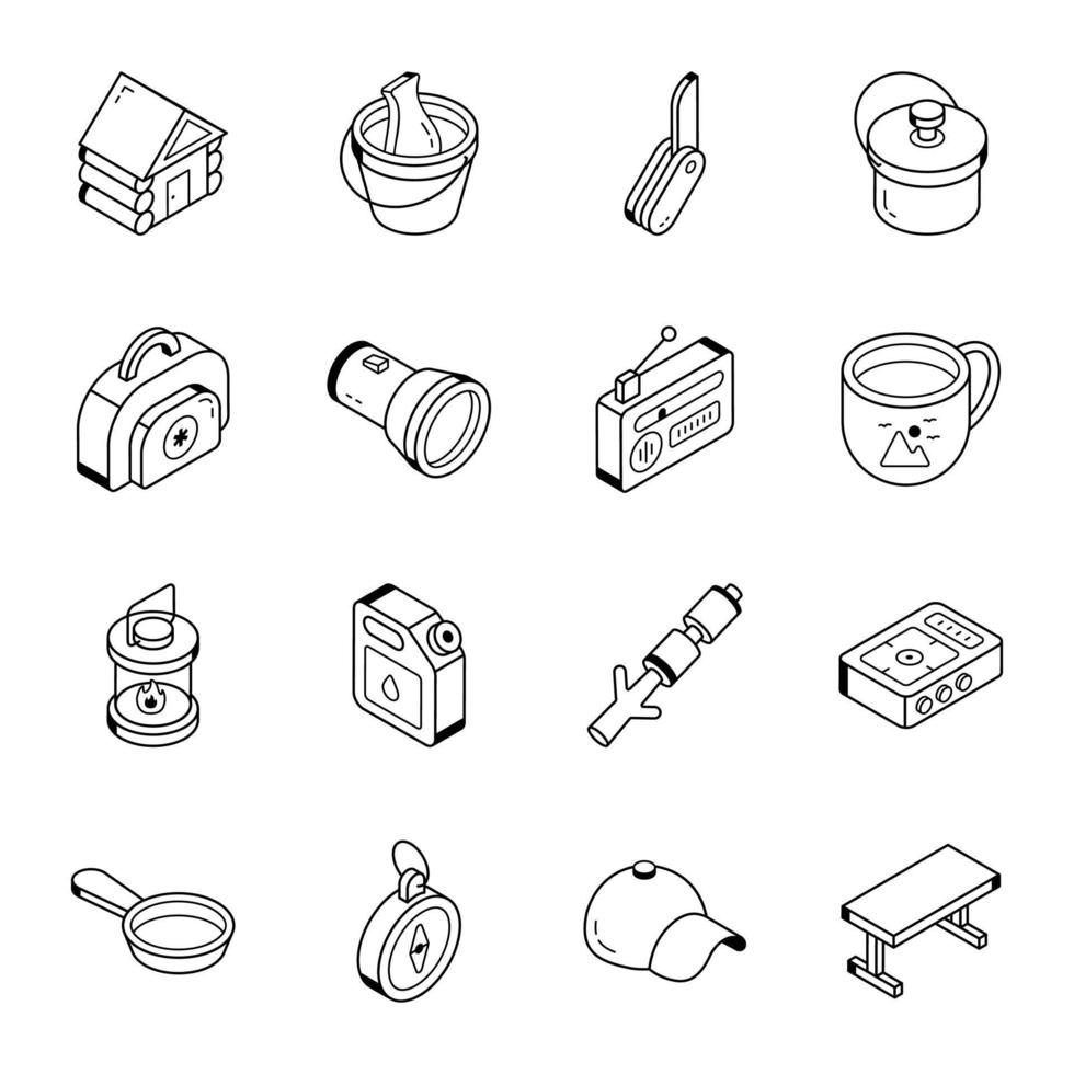 collezione di campeggio schema icone vettore