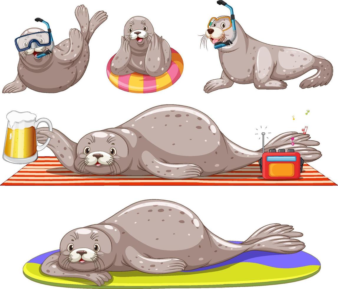 impostato di diverso foca cartone animato personaggi vettore