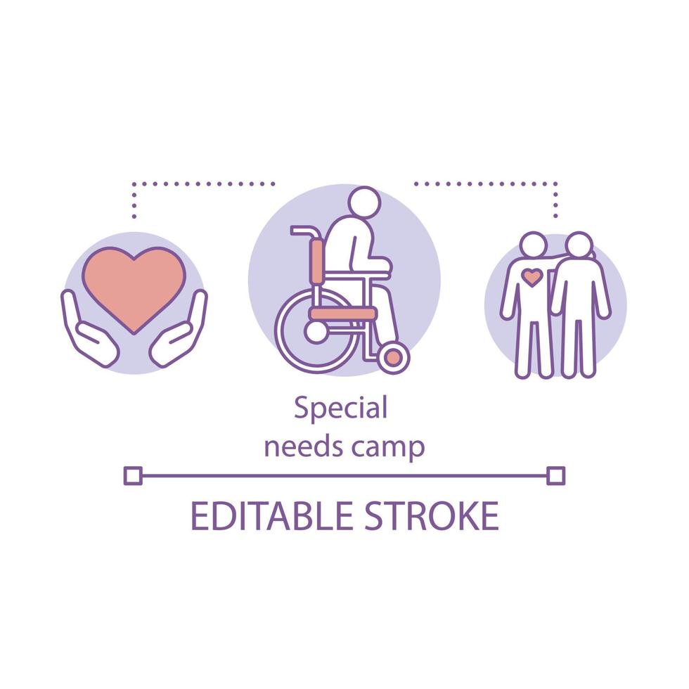 speciale necessità, handicap campo concetto icona. estate beneficenza club, Comunità idea magro linea illustrazione. sociale aiuto, assistenza organizzazione. vettore isolato schema disegno. modificabile ictus