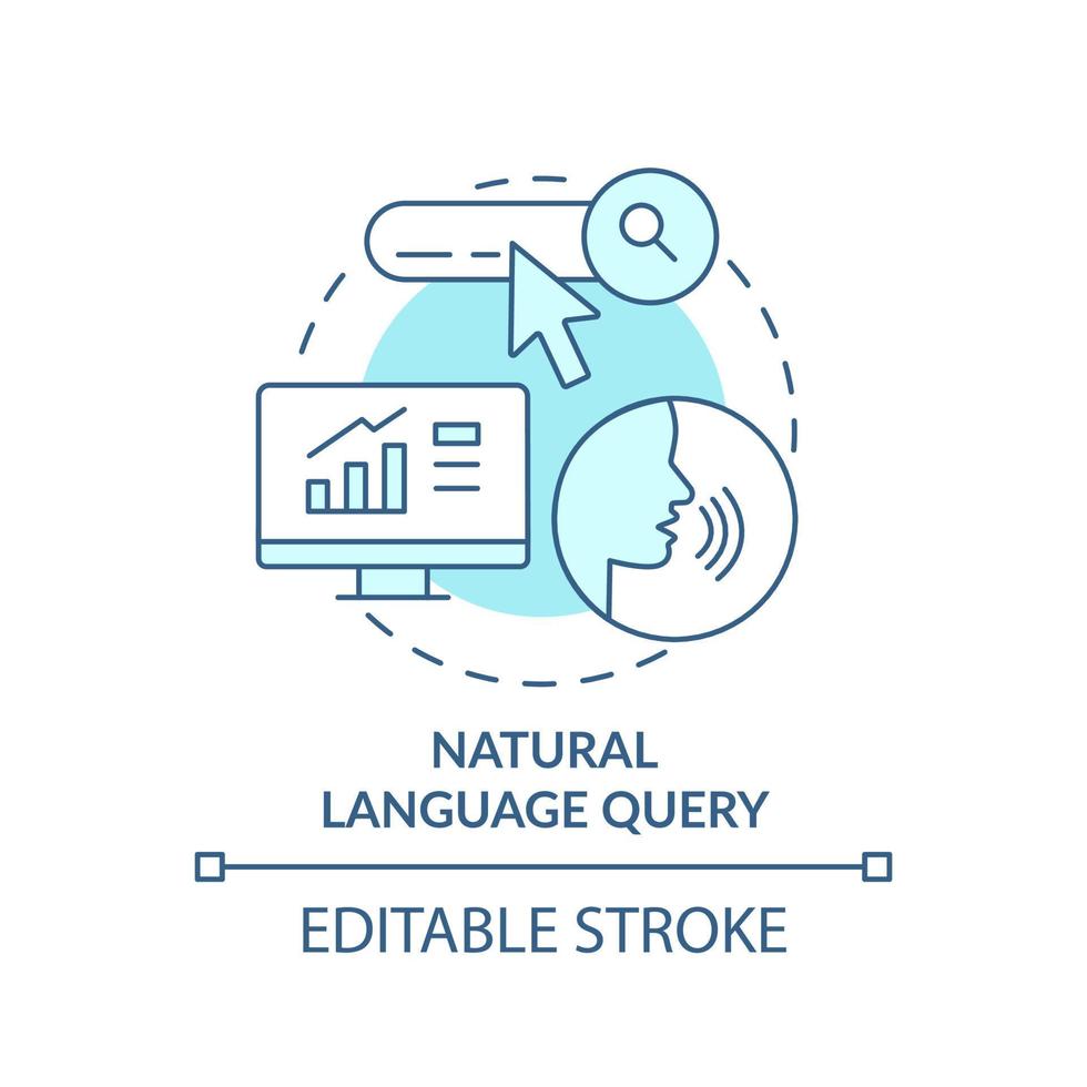 naturale linguaggio domanda turchese concetto icona. definizione Augmented dati gestione astratto idea magro linea illustrazione. isolato schema disegno. modificabile ictus. vettore