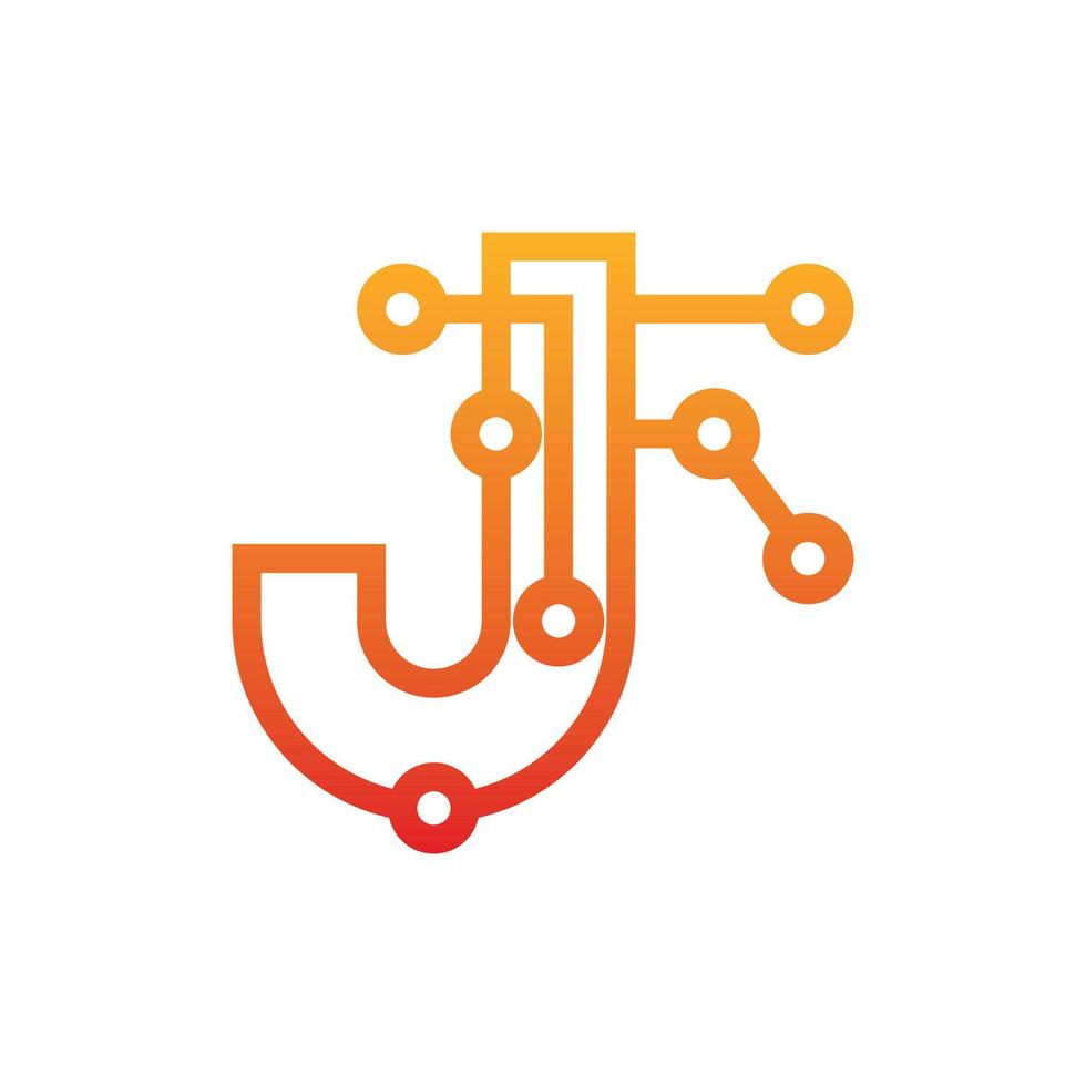 lettera j circuito tecnologia moderno logo vettore