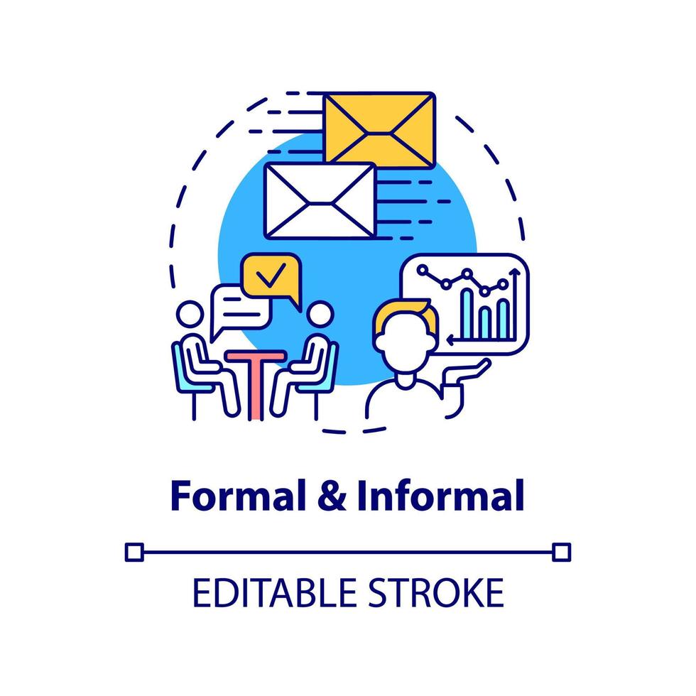 formale e informale concetto icona. progetto comunicazione gestione astratto idea magro linea illustrazione. isolato schema disegno. modificabile ictus. vettore