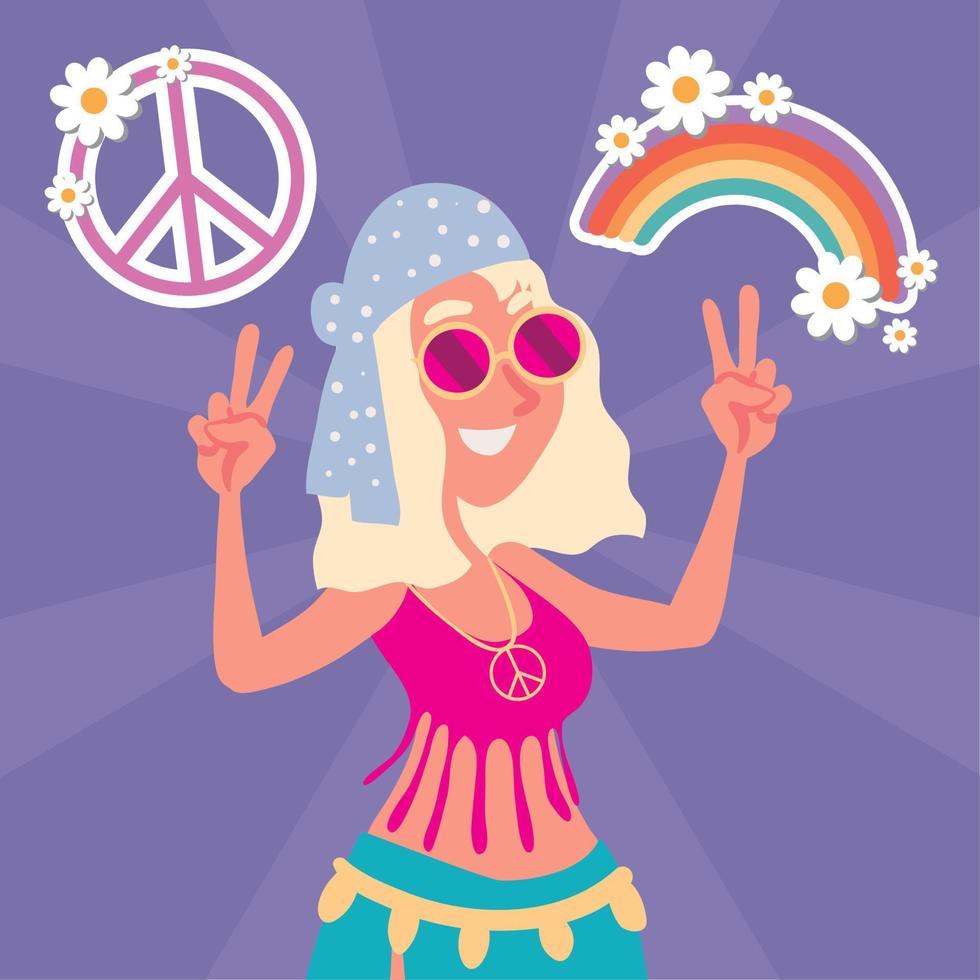 carino hippie donna vettore