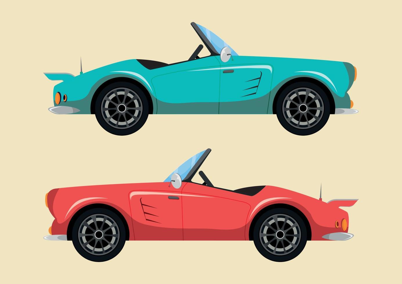 Due diverso colori di classico vecchio auto nel un' piatto stile. vettore illustrazione