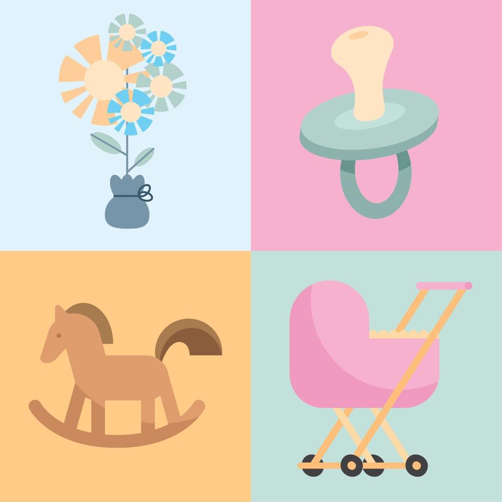 quattro icone di baby shower vettore