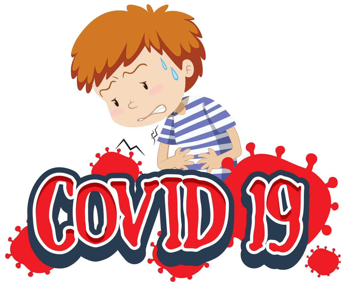 segno covid-19 con ragazzo tenendo lo stomaco vettore