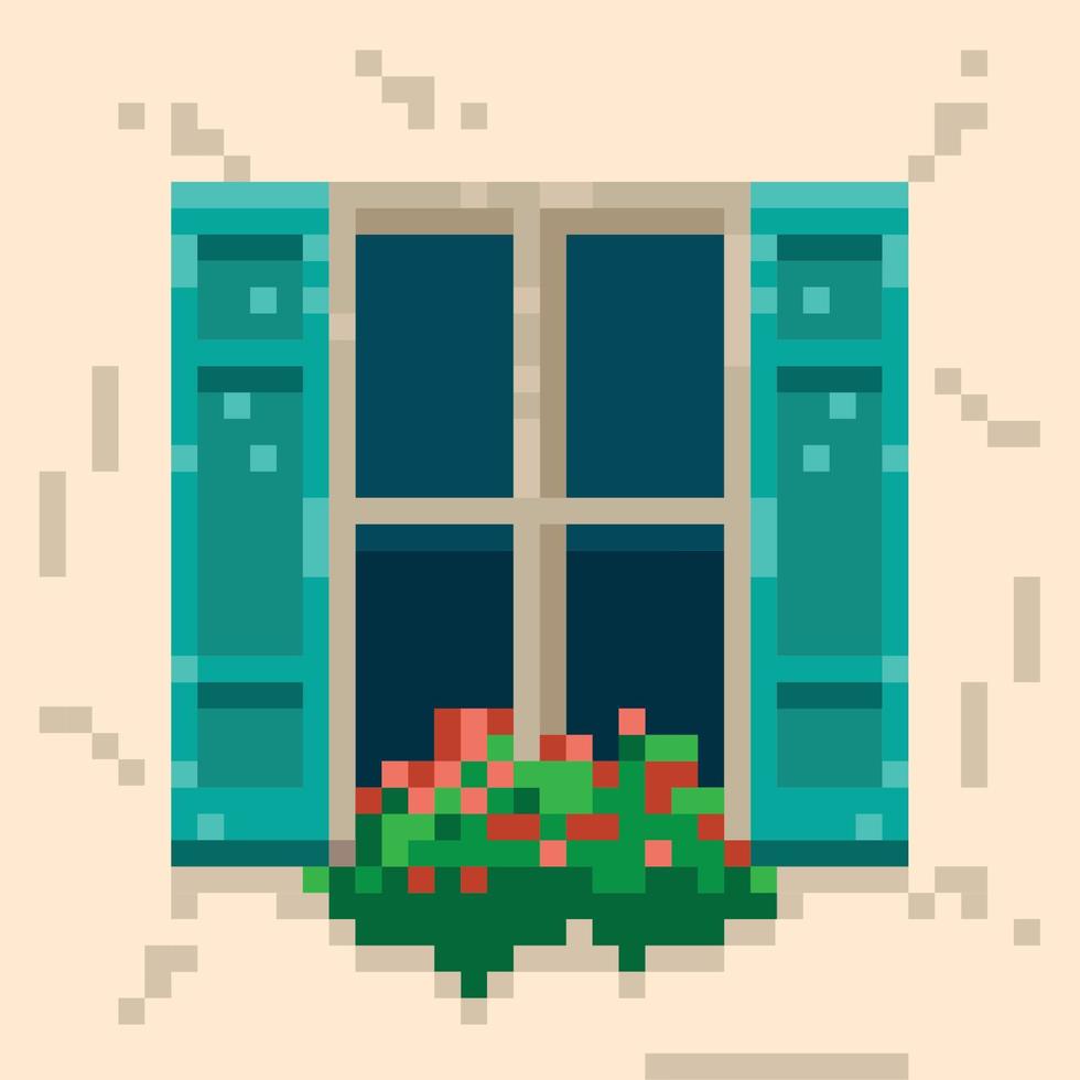 pixelated finestra con fiori vettore