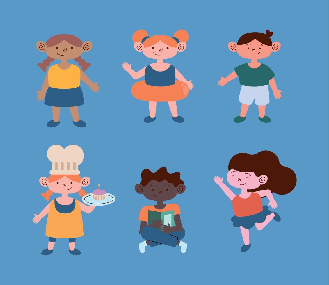 sei personaggi per bambini piccoli vettore