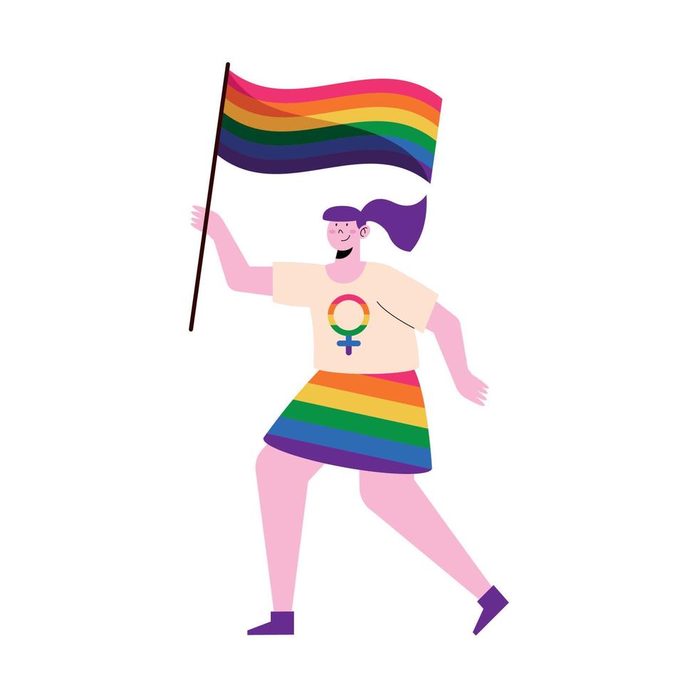 lesbica agitando LGBTQ bandiera vettore
