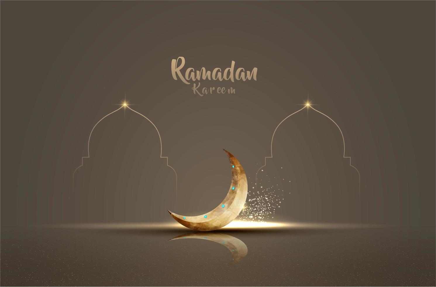 biglietto di auguri islamico ramadan kareem con luna d'oro vettore