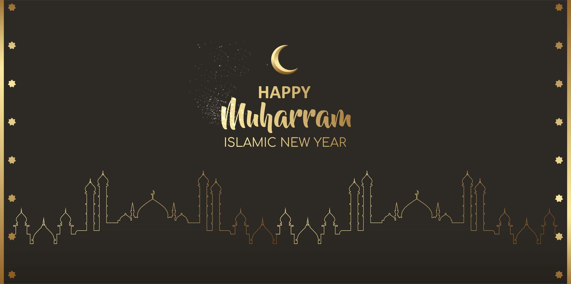 felice muharram islamico anno nuovo card design notturno vettore