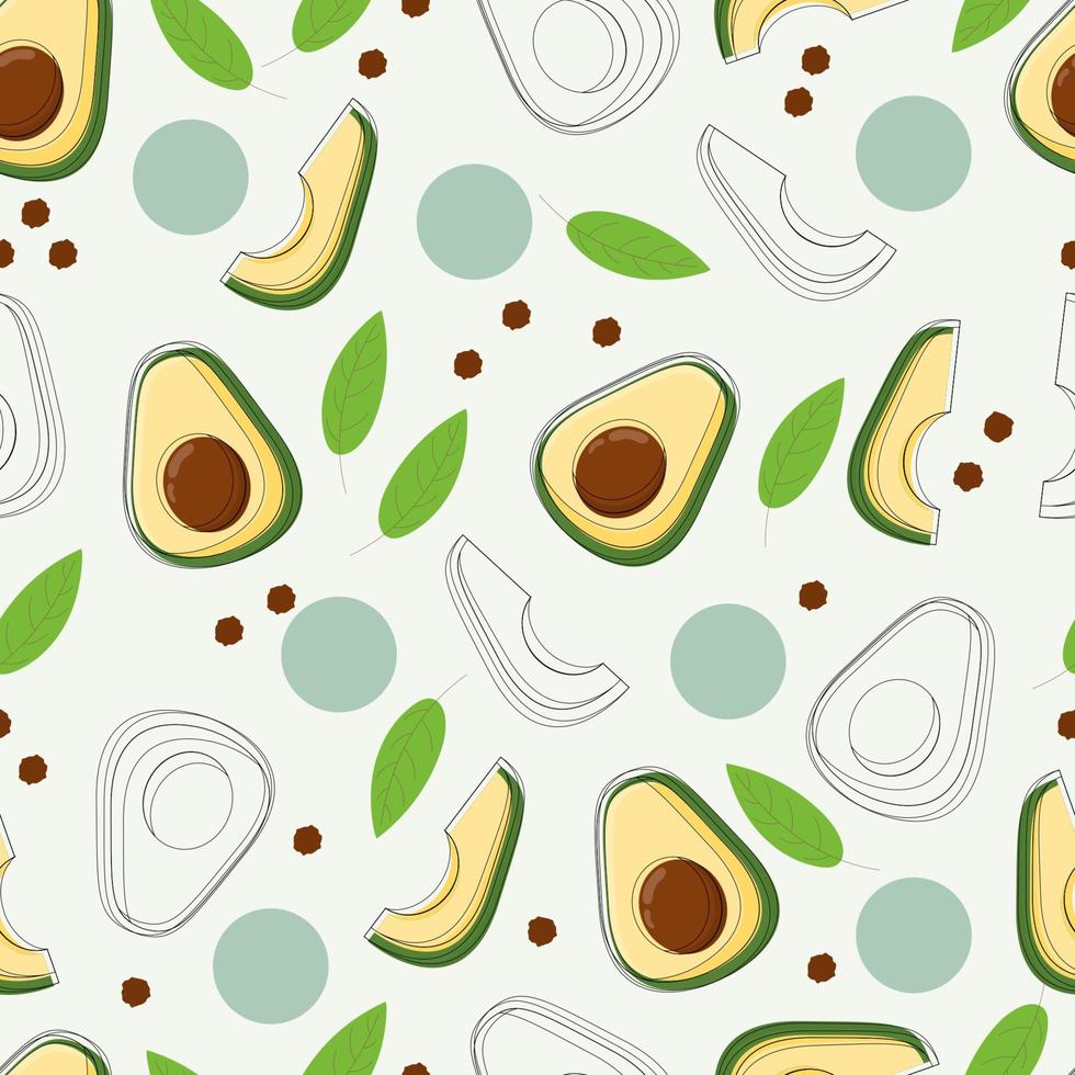 semplice modello di avocado modello con fette fresco avocado, avocado fossa, e le foglie per sfondo e sfondo. vettore