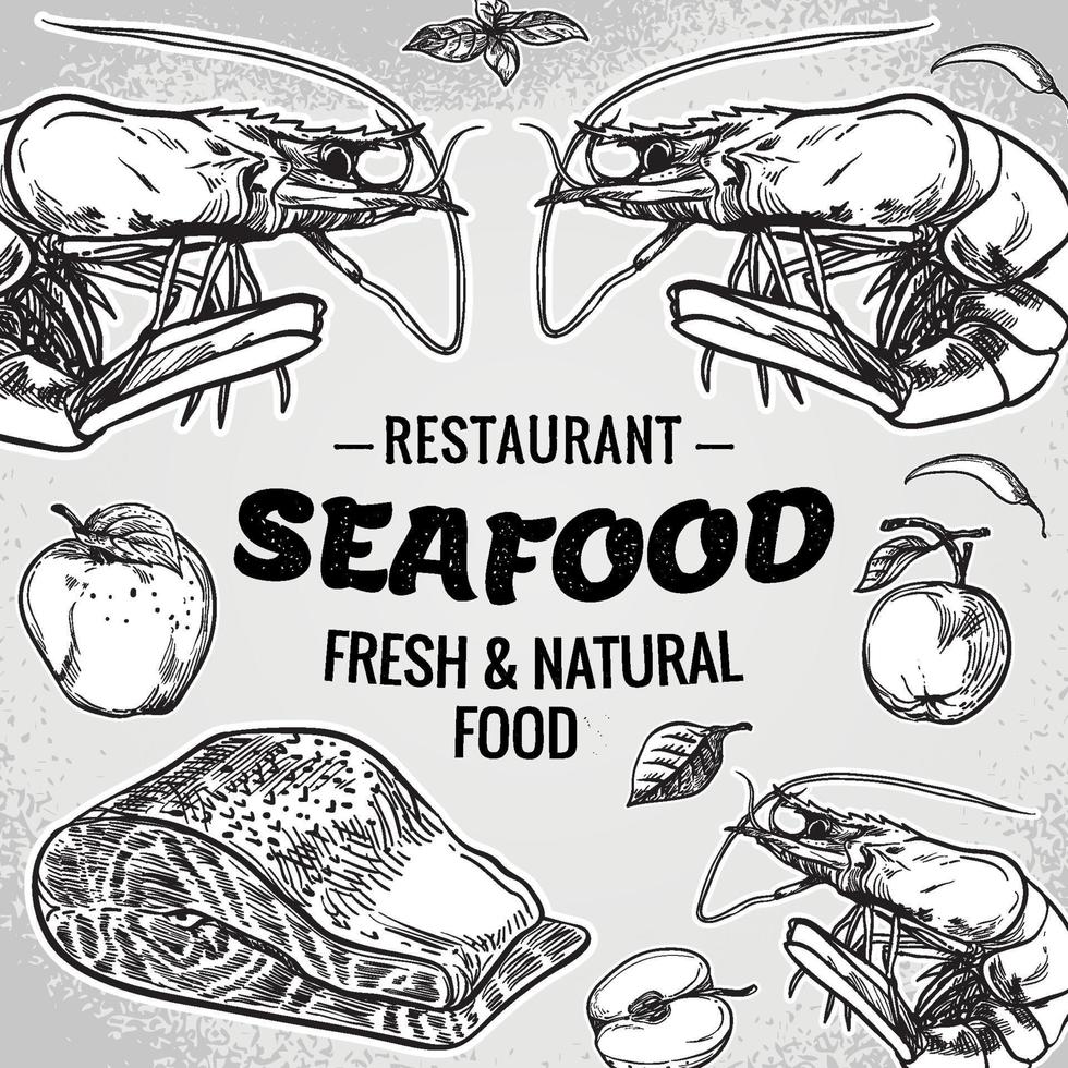 vettore mano disegnato frutti di mare ristorante illustrazione. Vintage ▾ stile. retrò schizzo sfondo. modello