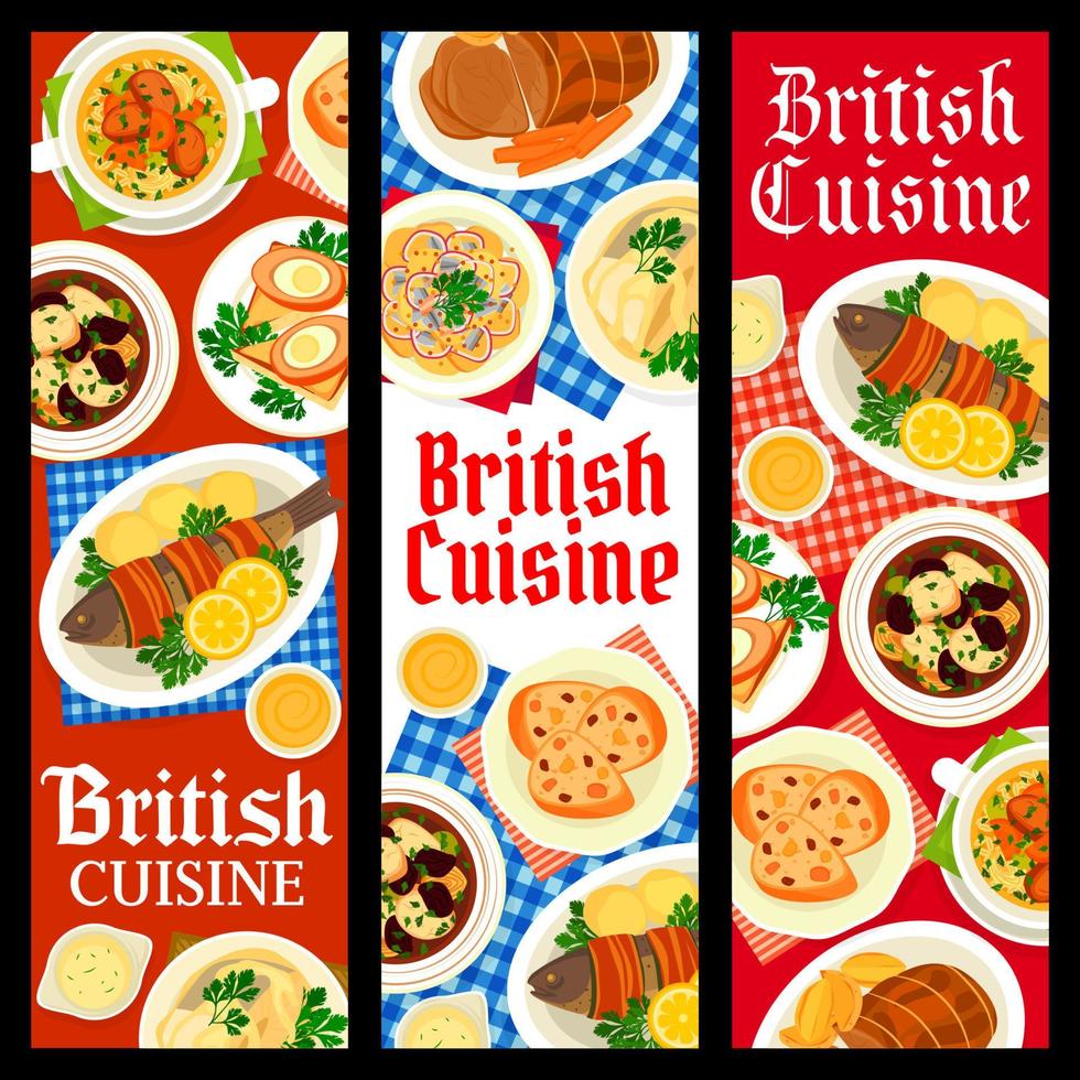 Britannico cucina carne e pesce pasti vettore banner