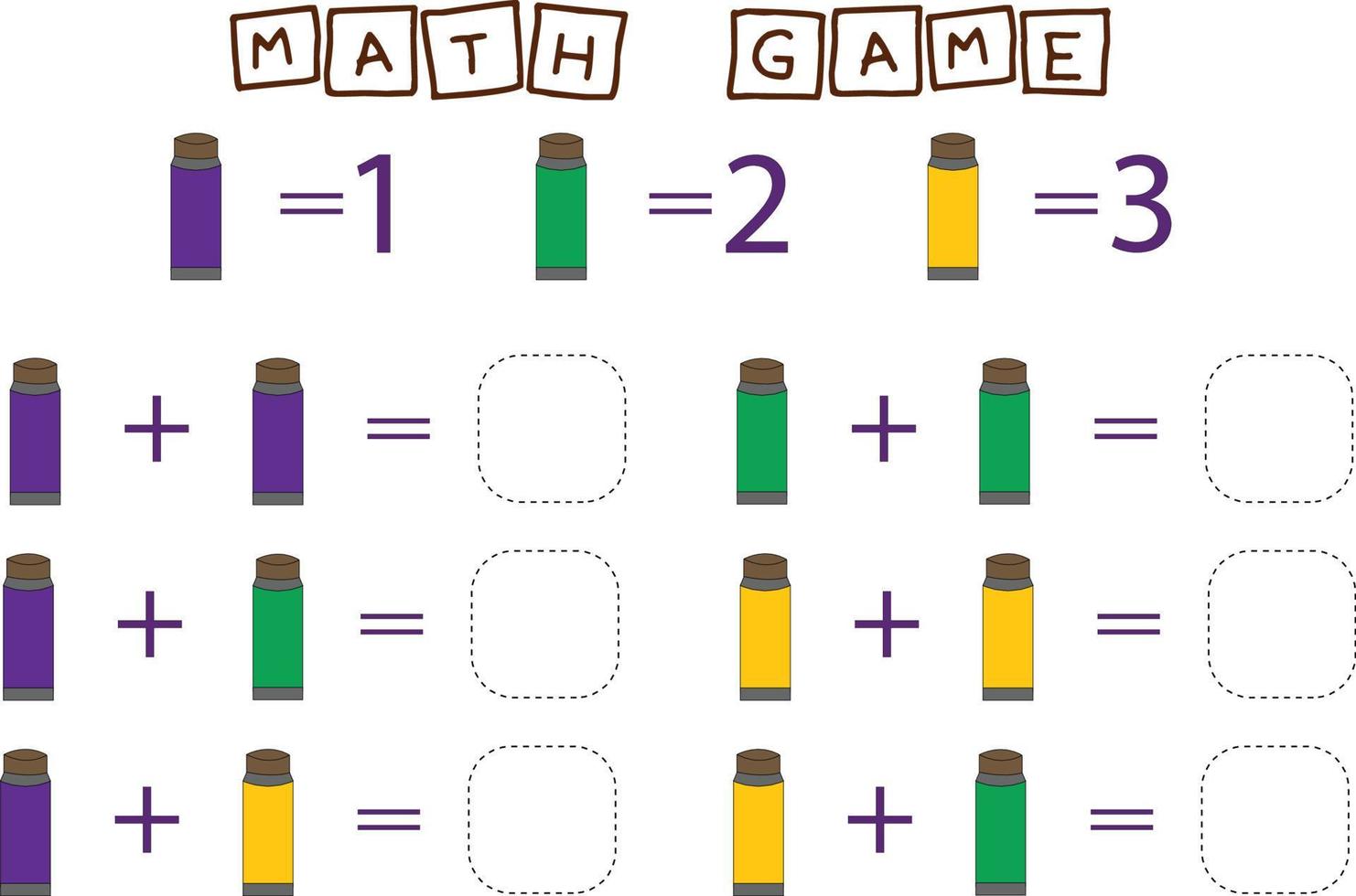 conteggio gioco con colorato scuola fornitori . prescolastico foglio di lavoro, bambini attività foglio, stampabile foglio di lavoro vettore