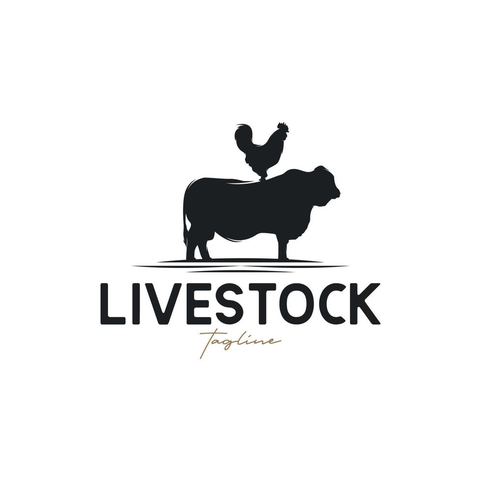 bestiame Vintage ▾ logo con mucca e pollo illustrazione logo design vettore