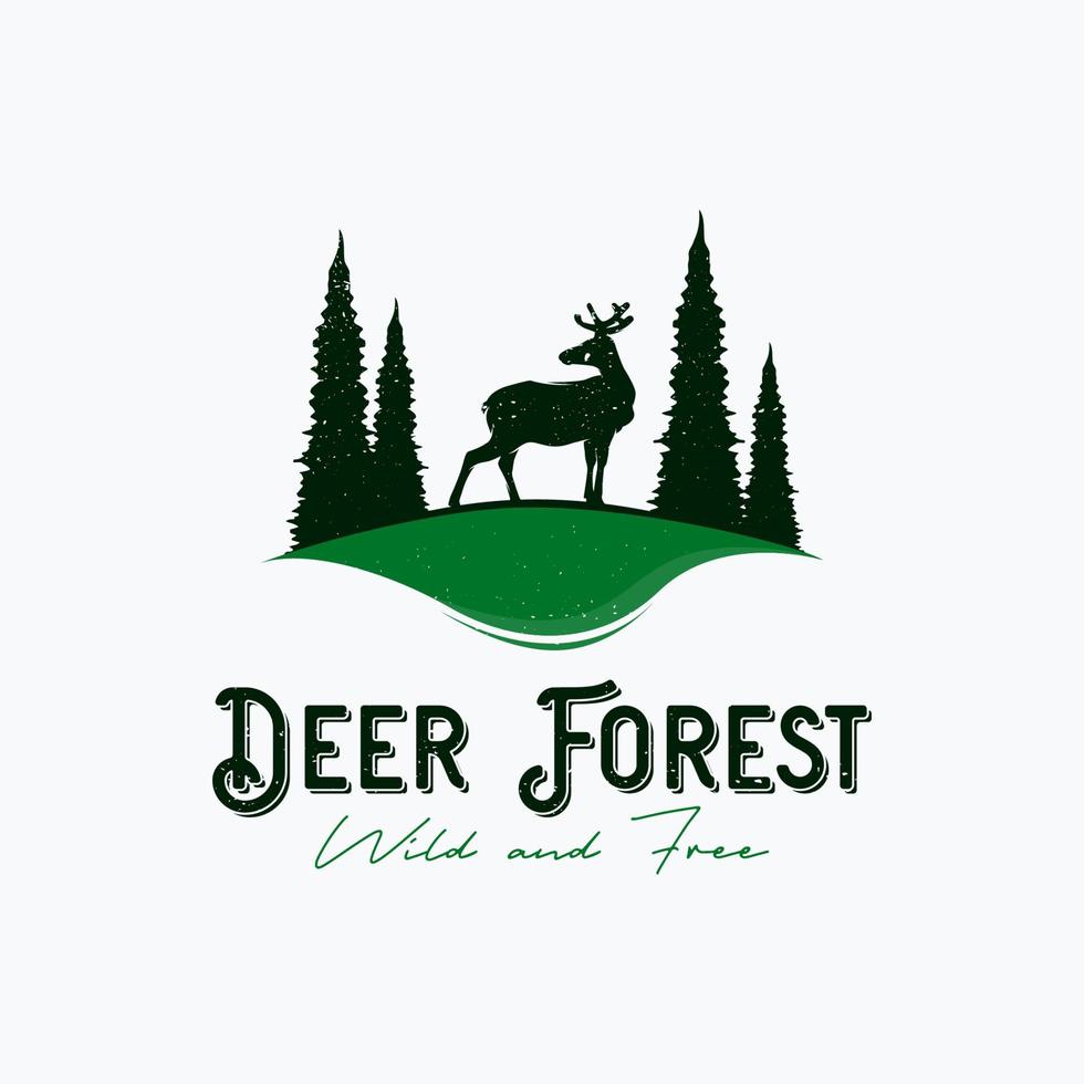 cervo su foresta silhouette logo design vettore