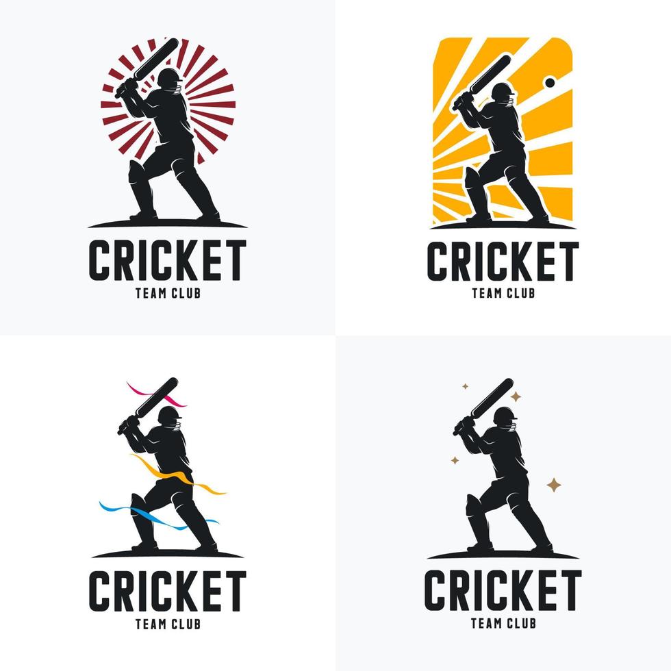 impostato di cricket giocatore silhouette logo design vettore
