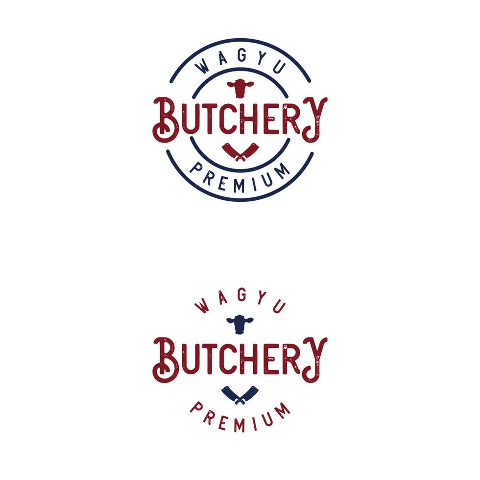 impostato di macellaio negozio e la macelleria Vintage ▾ logo concetto vettore
