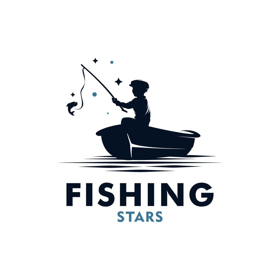 ragazzo pesca logo design vettore