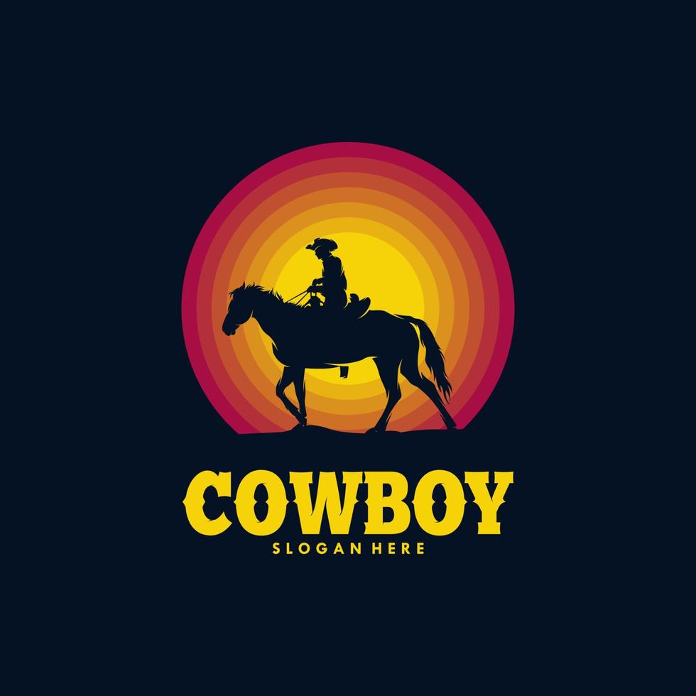 cowboy equitazione cavallo silhouette a tramonto vettore
