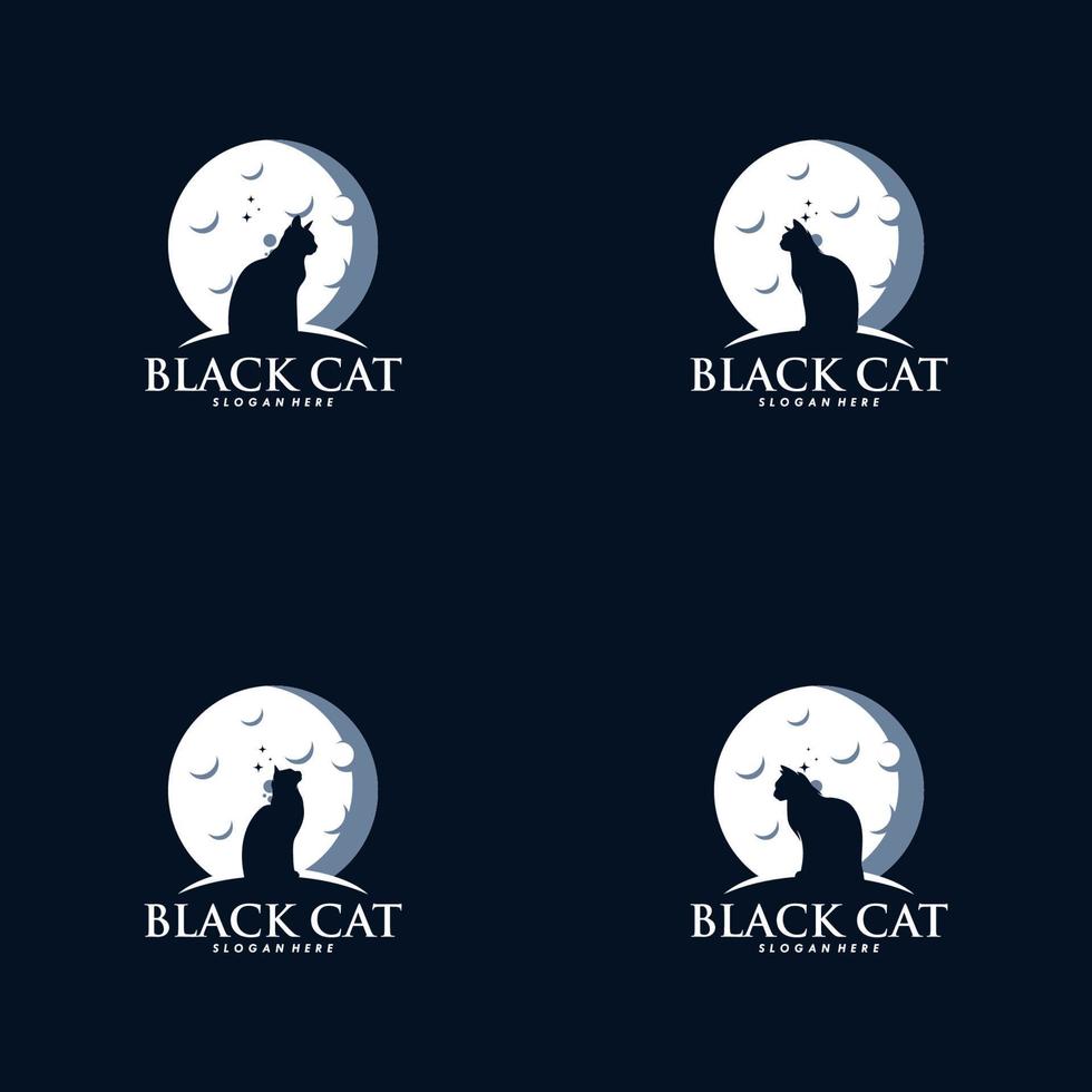 impostato di gatto nel il Luna logo design vettore